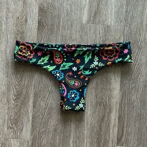 Fused Hawaii Manini Bikini Bottom Black Floral Size Large Cheeky Low Rise